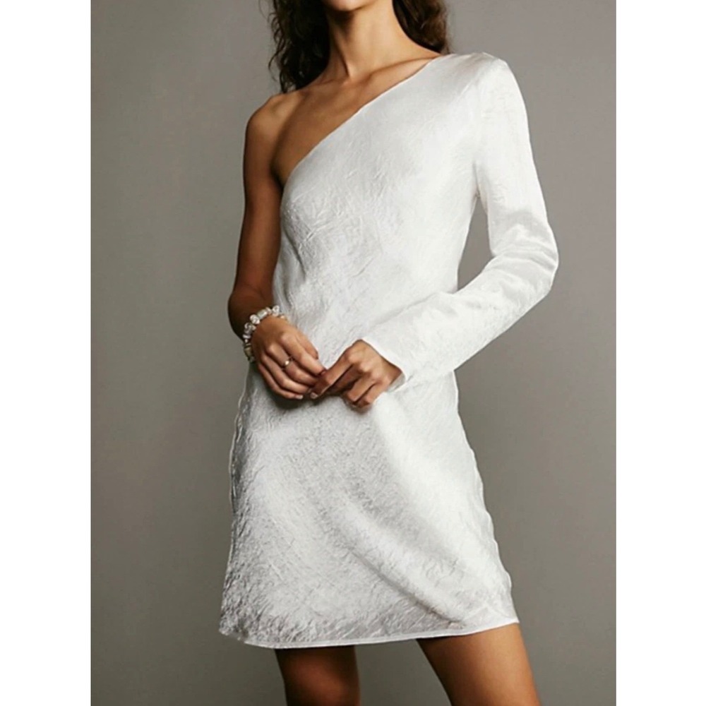 Third Form Running Water One Shoulder Dress Sz 8 White Crinkle‎ Mini Free People